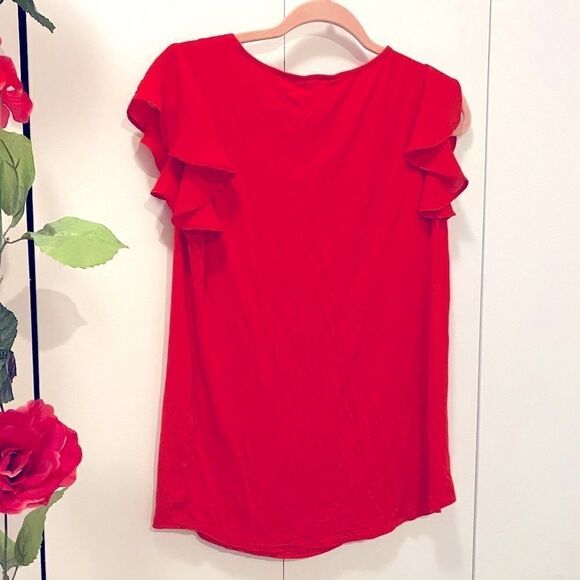 🌷 RW & CO 🌷 Beautiful Cherry Red Ruffle  Frills Short Sleeve Top - Picture 3 of 6
